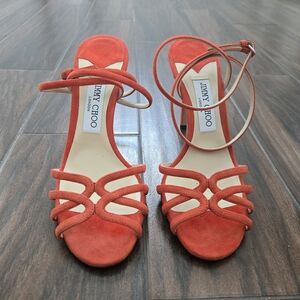 Jimmy Choo Orange Strappy 4" Stiletto Heels Size 38 (US 7.5) Worn Once! Suede